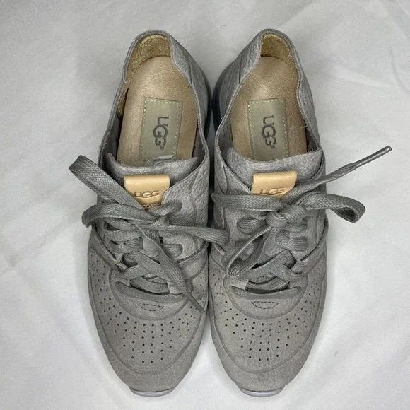 UGG Women's Tye Casual Leather Sneakers Size 6 Gray Treadlite S/N 1016674 - Picture 2 of 8